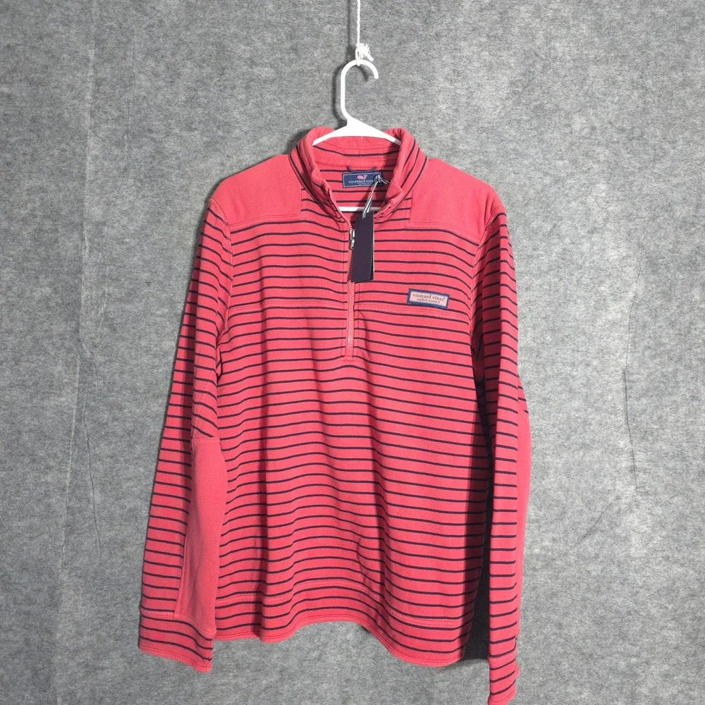 Vineyard Vines Woodhouse Shep Shirt Mens Medium Mariner Pink Striped Quarter Zip